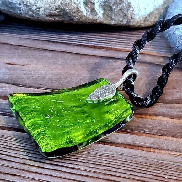 Cobalt Blue Dichroic Glass Trapezoid Necklace - Picture 7 of 8